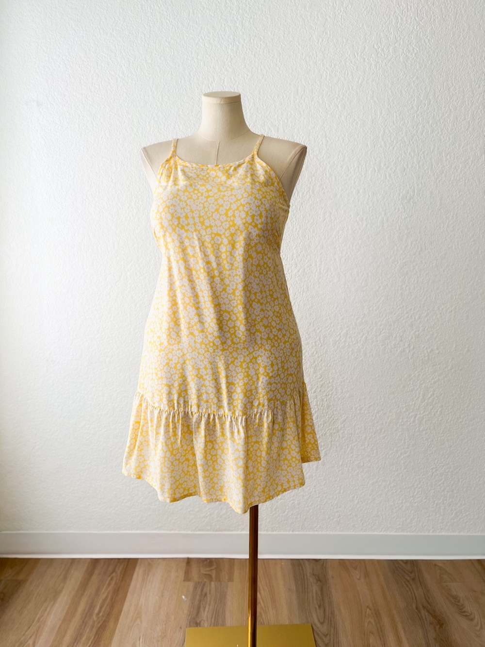 Yellow Floral Ruffle Slip Mini Dress